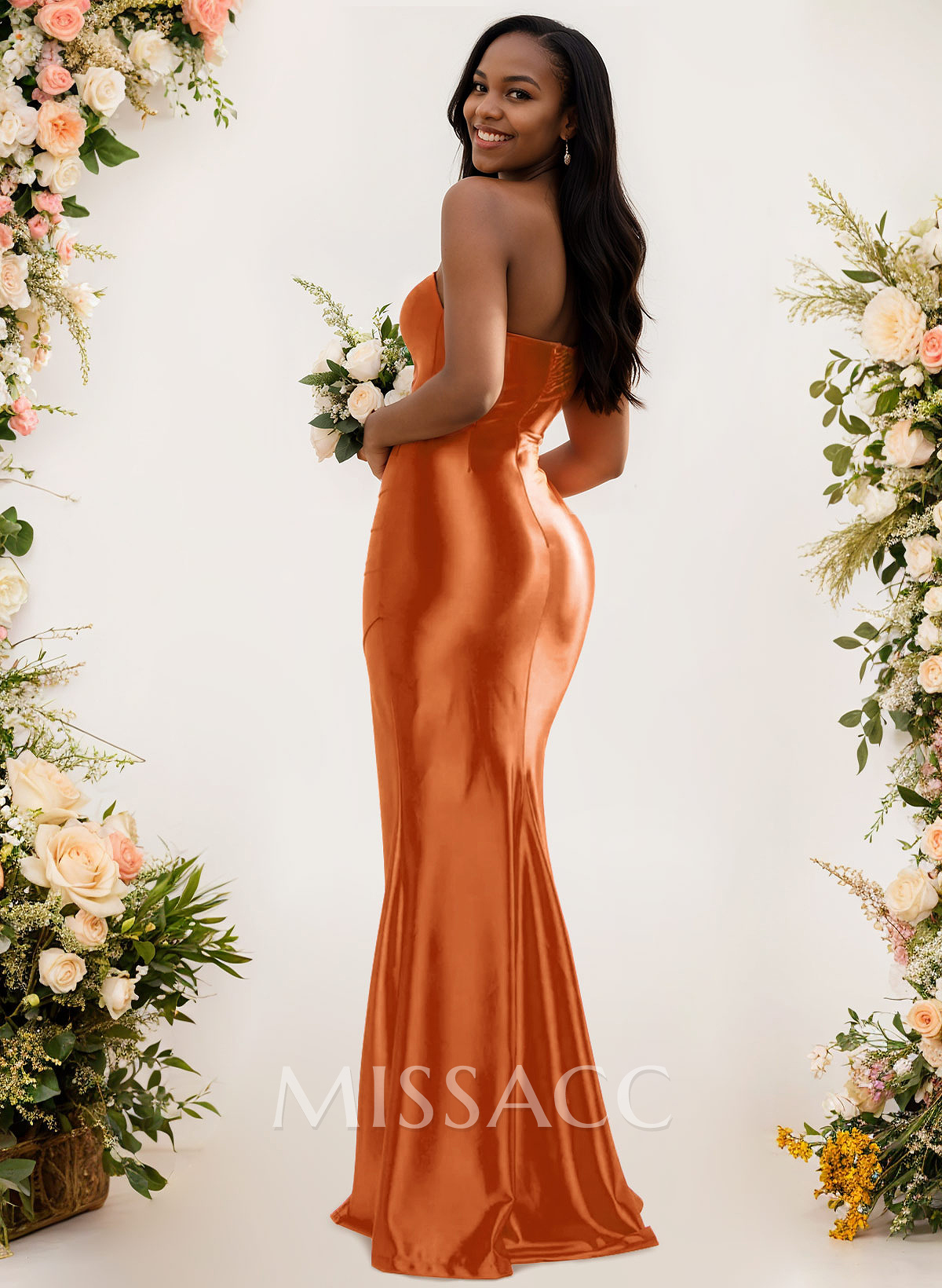 Sheath/Column Off-The-Shoulder Silk Like Satin Bridesmaid Dresses With High Split Sheath/Column Off-The-Shoulder Silk Like Satin Bridesmaid Dresses With High Split