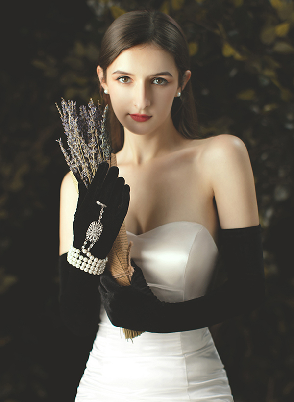Fingertips Opera Length Satin Bridal Gloves
