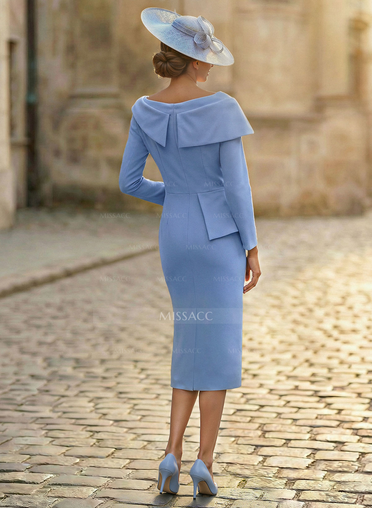 Sheath/Column Scoop Neck Long Sleeves Elastic Satin Cocktail Dresses