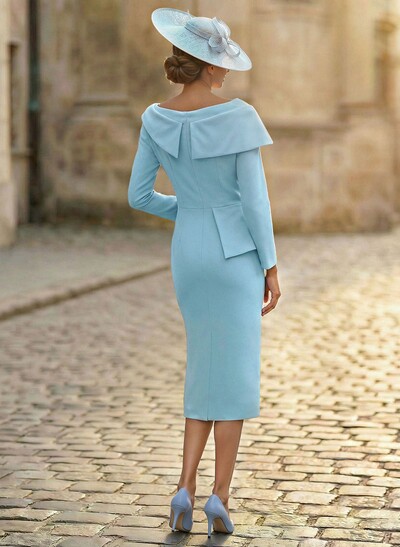 Sheath/Column Scoop Neck Long Sleeves Elastic Satin Cocktail Dresses