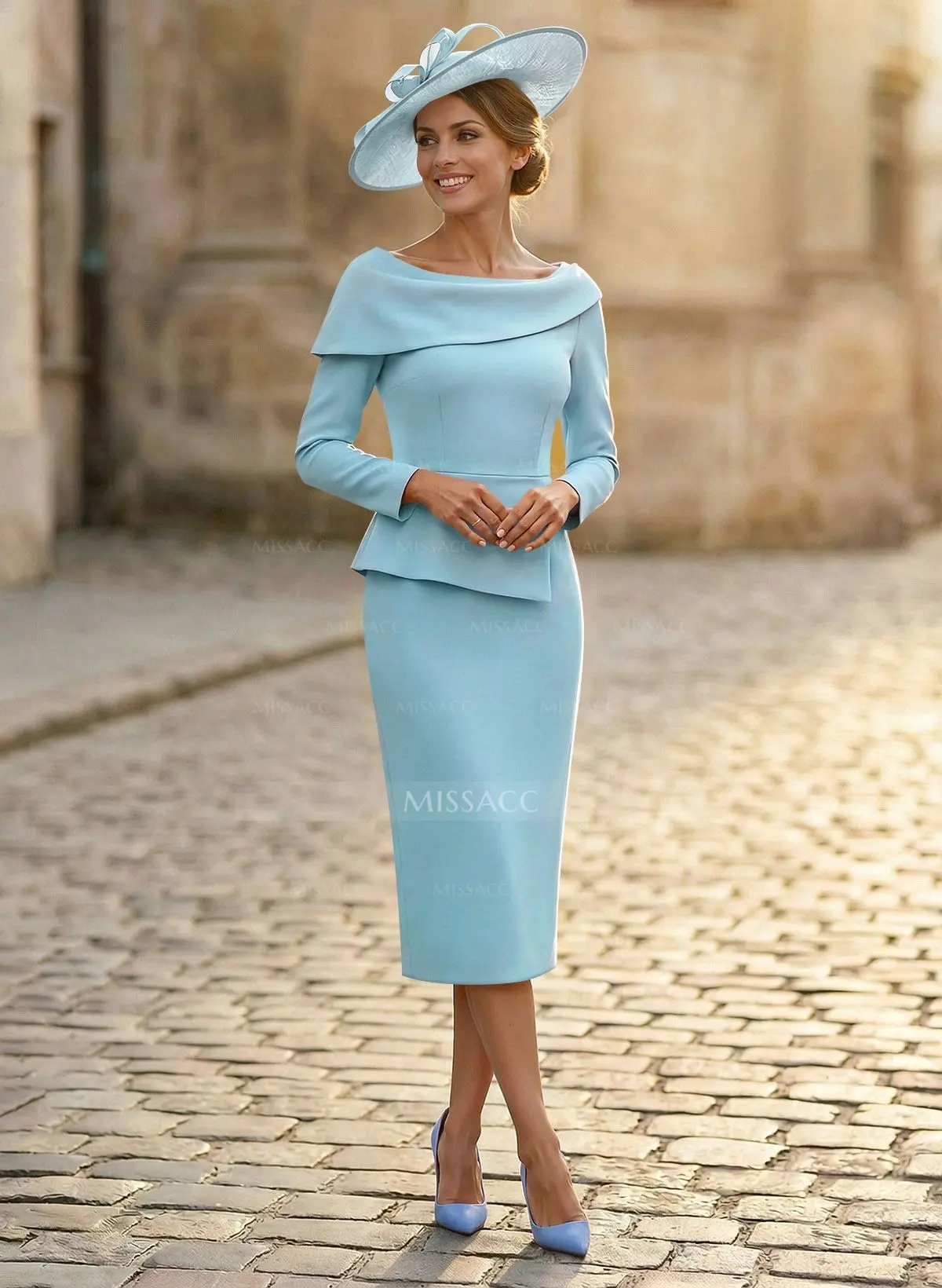 Sheath/Column Scoop Neck Long Sleeves Elastic Satin Cocktail Dresses -  Missacc Germany