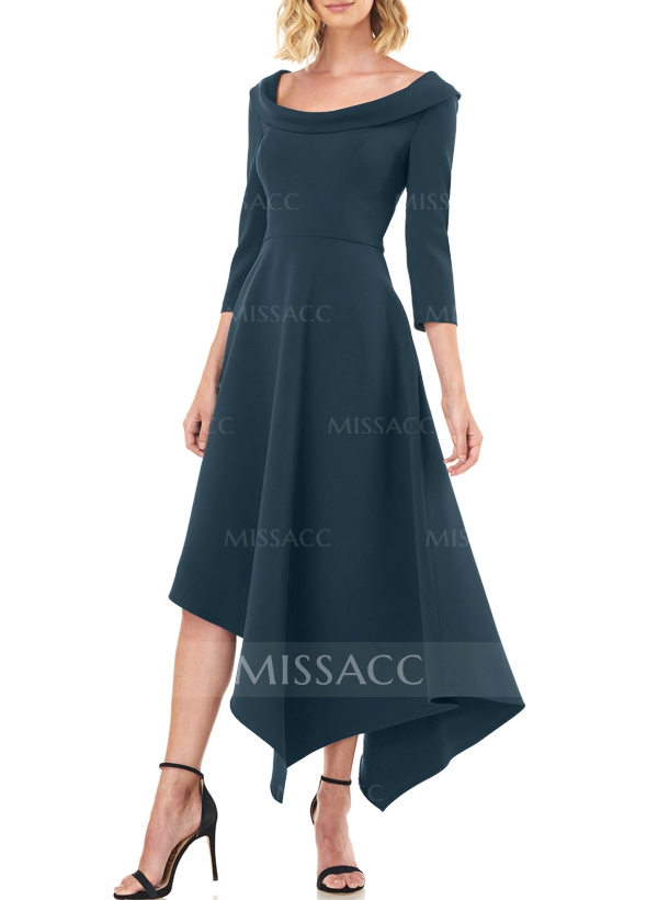 A-Line Cowl Neck 3/4 Sleeves Asymmetrical Elastic Satin Cocktail Dresses