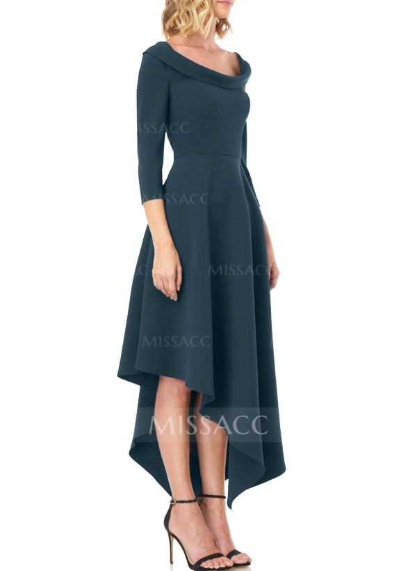 A-Line Cowl Neck 3/4 Sleeves Asymmetrical Elastic Satin Cocktail Dresses