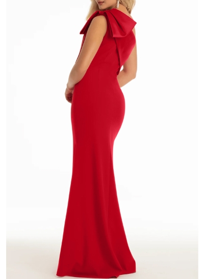 Sheath/Column One-Shoulder Elastic Satin Evening Dresses With Bow(s)