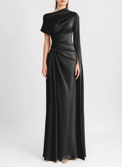 Sheath/Column Asymmetrical Short Sleeves Silk Like Satin Evening Dresses