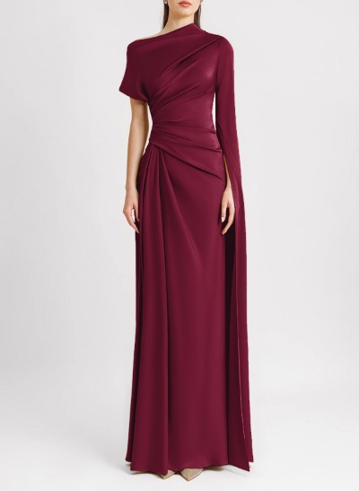 Sheath/Column Asymmetrical Short Sleeves Silk Like Satin Evening Dresses