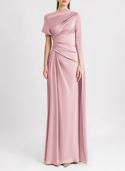 Sheath/Column Asymmetrical Short Sleeves Silk Like Satin Evening Dresses