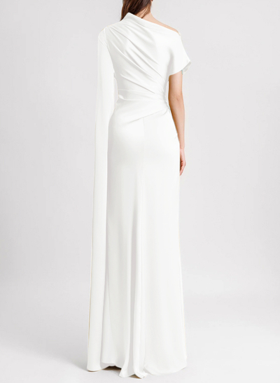 Sheath/Column Asymmetrical Short Sleeves Silk Like Satin Evening Dresses
