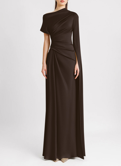 Sheath/Column Asymmetrical Short Sleeves Crepe Satin Evening Dresses