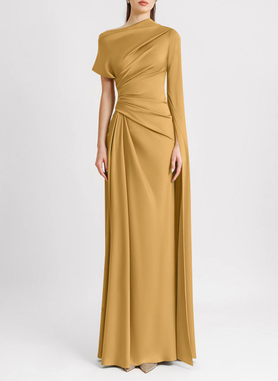 Sheath/Column Asymmetrical Short Sleeves Crepe Satin Evening Dresses