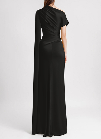 Sheath/Column Asymmetrical Short Sleeves Crepe Satin Evening Dresses