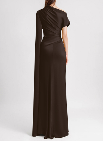 Sheath/Column Asymmetrical Short Sleeves Crepe Satin Evening Dresses