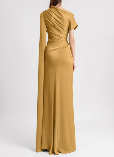Sheath/Column Asymmetrical Short Sleeves Crepe Satin Evening Dresses