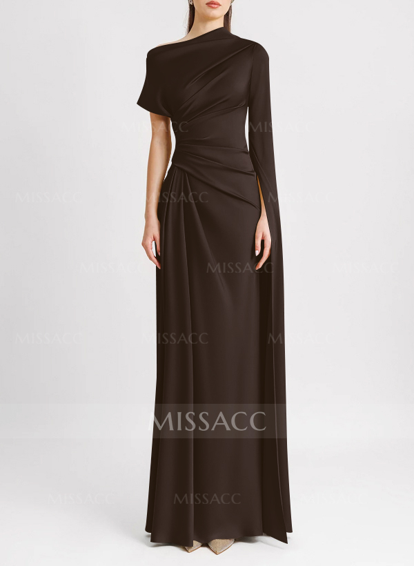 Sheath/Column Asymmetrical Short Sleeves Crepe Satin Evening Dresses