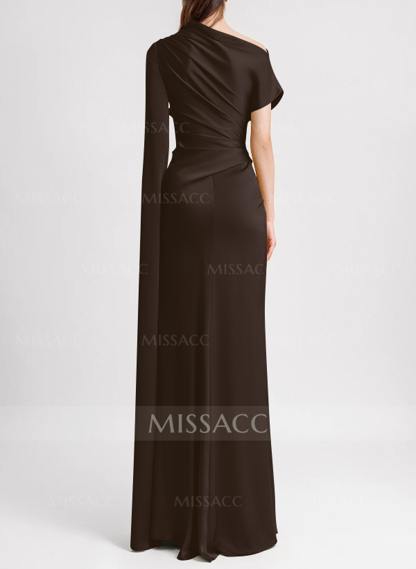 Sheath/Column Asymmetrical Short Sleeves Crepe Satin Evening Dresses
