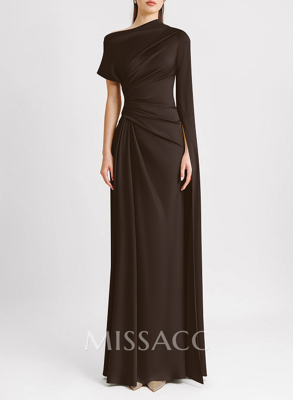 Sheath/Column Asymmetrical Short Sleeves Crepe Satin Evening Dresses Sheath/Column Asymmetrical Short Sleeves Crepe Satin Evening Dresses