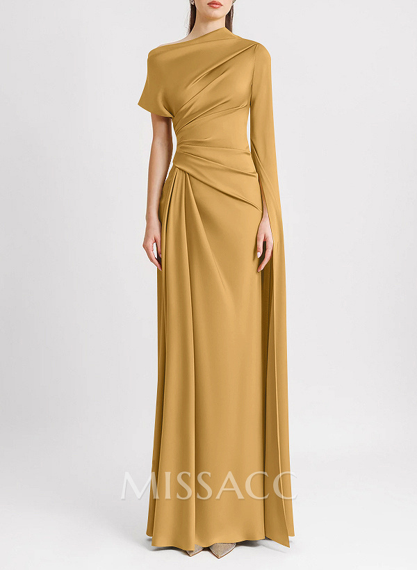 Sheath/Column Asymmetrical Short Sleeves Crepe Satin Evening Dresses Sheath/Column Asymmetrical Short Sleeves Crepe Satin Evening Dresses