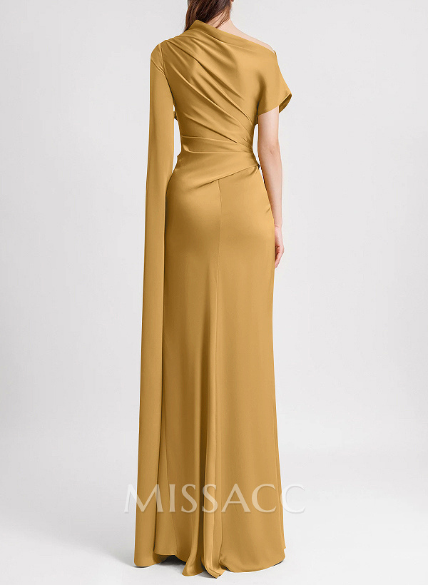 Sheath/Column Asymmetrical Short Sleeves Crepe Satin Evening Dresses Sheath/Column Asymmetrical Short Sleeves Crepe Satin Evening Dresses