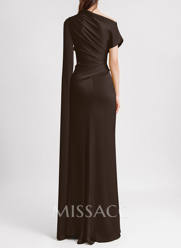 Sheath/Column Asymmetrical Short Sleeves Crepe Satin Evening Dresses Sheath/Column Asymmetrical Short Sleeves Crepe Satin Evening Dresses