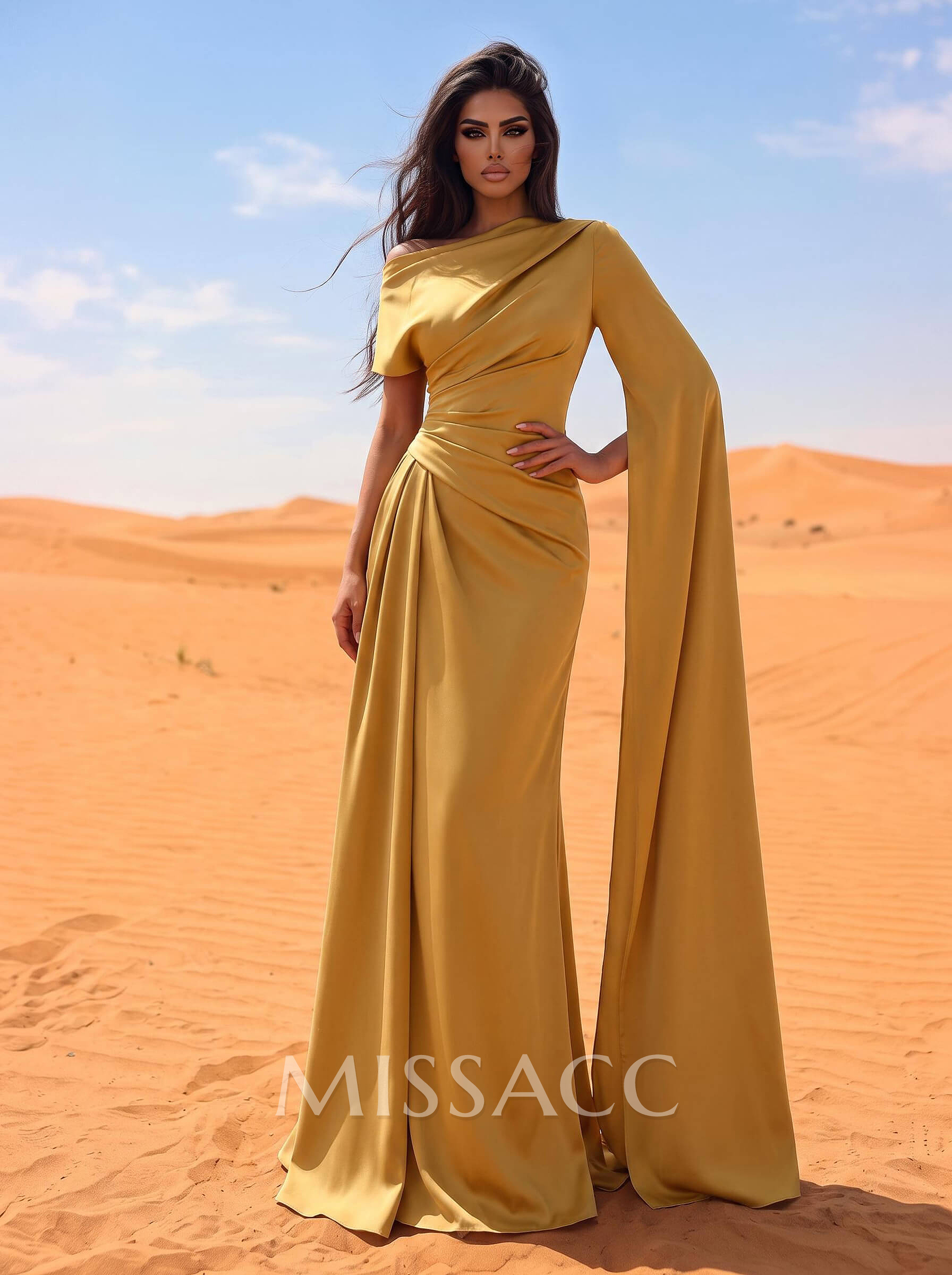 Sheath/Column Asymmetrical Short Sleeves Crepe Satin Evening Dresses Sheath/Column Asymmetrical Short Sleeves Crepe Satin Evening Dresses