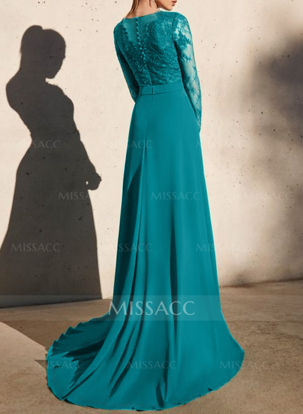 A-Line V-Neck Lace/Jersey Evening Dresses With Appliques Lace