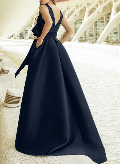 A-Line V-Neck Sleeveless Satin/Sequined Mother Of The Bride Dresses With Sequins