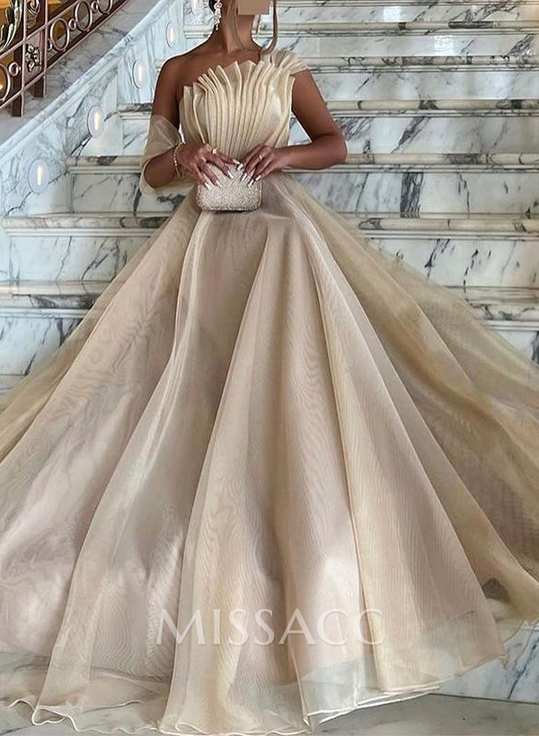 A-Line Asymmetrical Sleeveless Floor-Length Organza/Charmeuse Evening Dresses