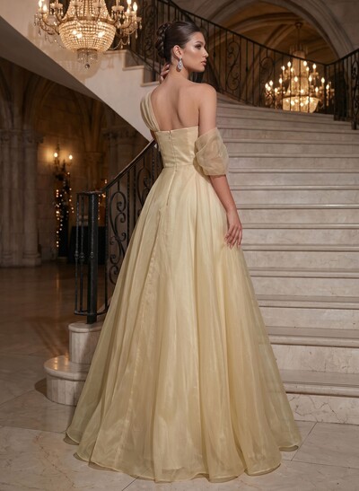 A-Line Asymmetrical Sleeveless Floor-Length Organza/Charmeuse Evening Dresses