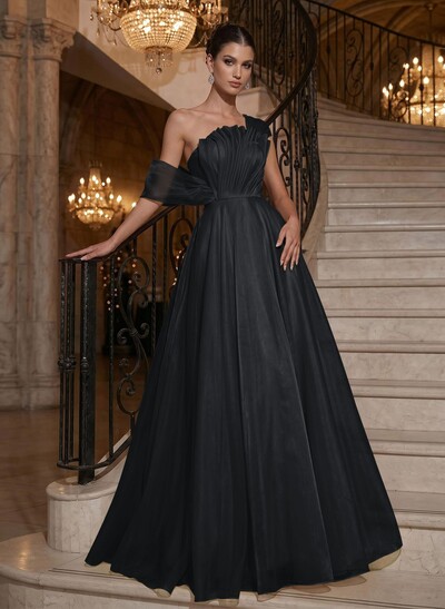 A-Line Asymmetrical Sleeveless Floor-Length Organza/Satin Evening Dresses
