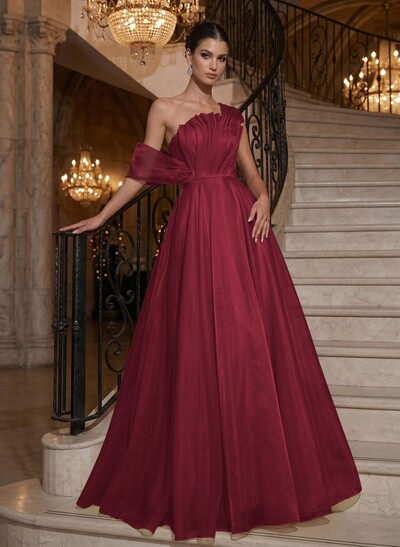 A-Line Asymmetrical Sleeveless Floor-Length Organza/Satin Evening Dresses