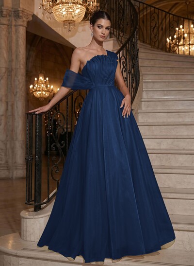 A-Line Asymmetrical Sleeveless Floor-Length Organza/Satin Evening Dresses