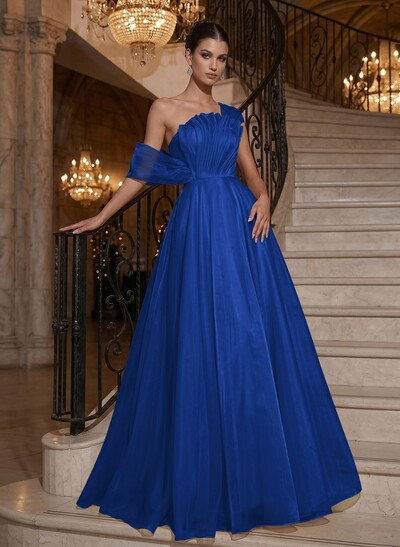 A-Line Asymmetrical Sleeveless Floor-Length Organza/Satin Evening Dresses
