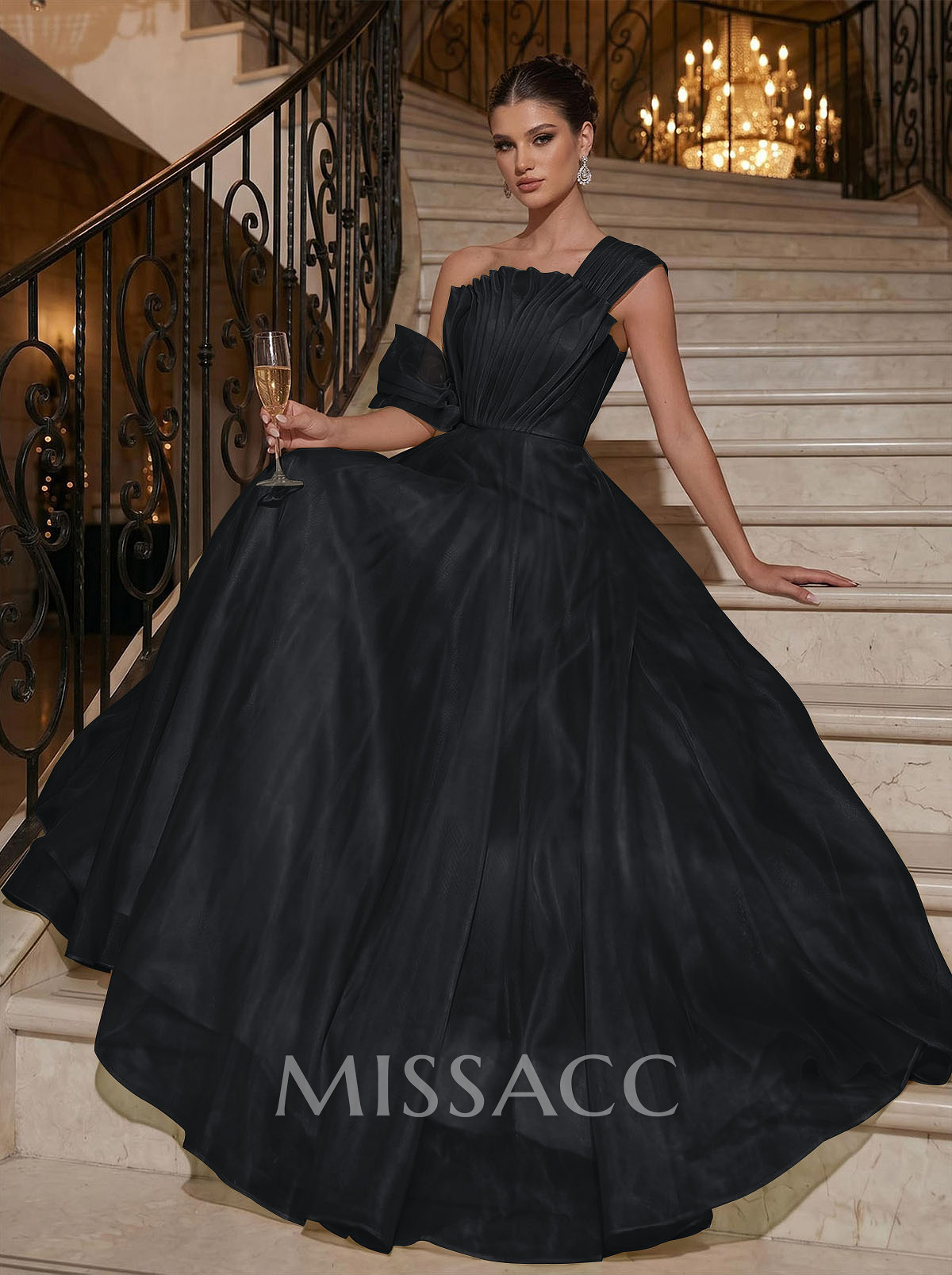 A-Line Asymmetrical Sleeveless Floor-Length Organza/Satin Evening Dresses