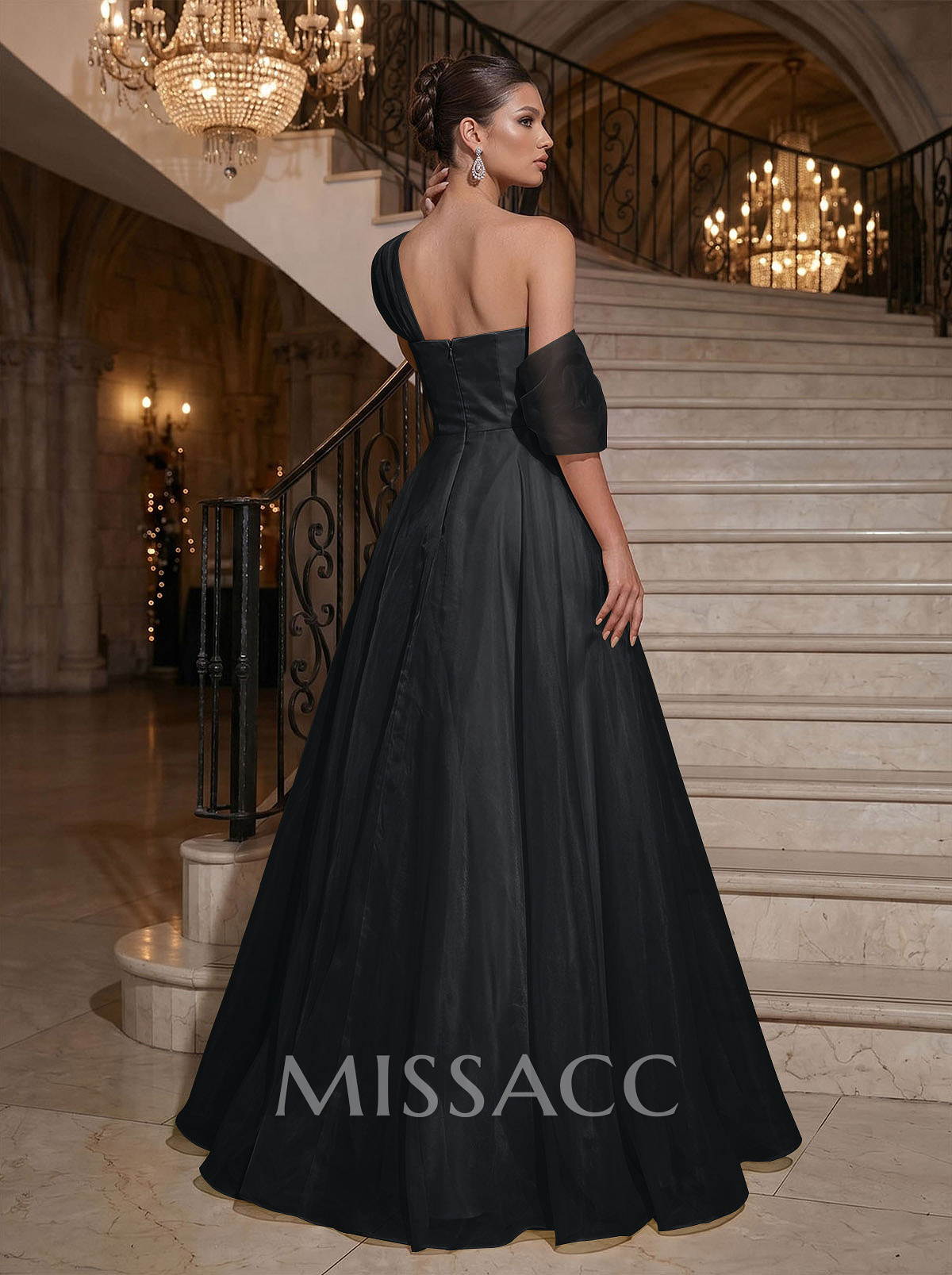 A-Line Asymmetrical Sleeveless Floor-Length Organza/Satin Evening Dresses