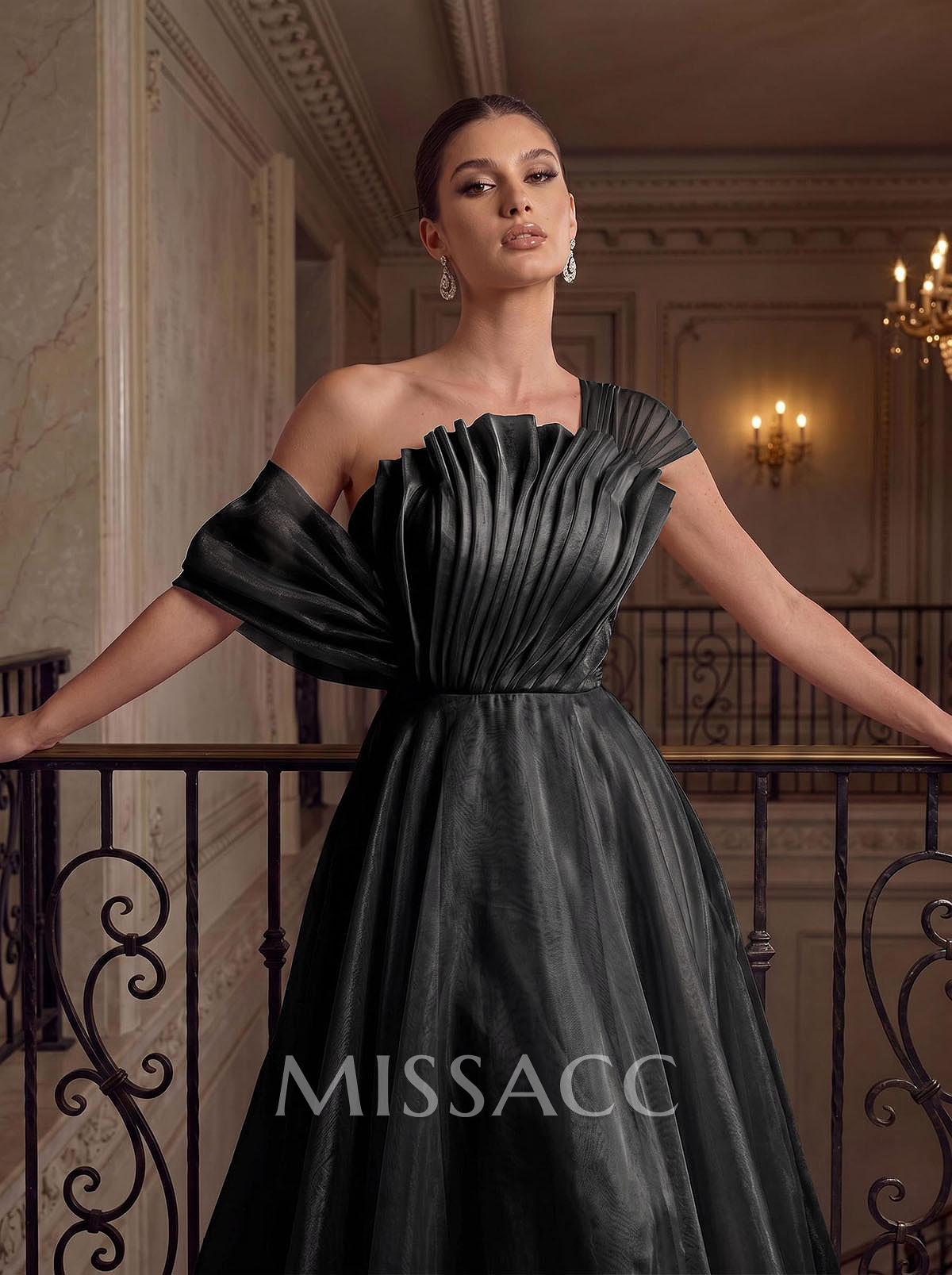 A-Line Asymmetrical Sleeveless Floor-Length Organza/Satin Evening Dresses