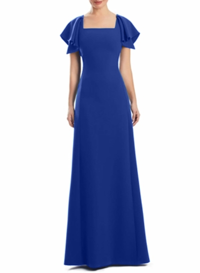 A-Line Square Neckline Short Sleeves Elastic Satin Evening Dresses With Ruffle