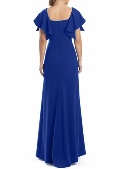 A-Line Square Neckline Short Sleeves Elastic Satin Evening Dresses With Ruffle