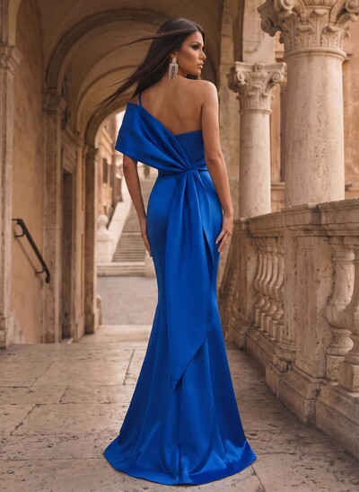 Trumpet/Mermaid One-Shoulder Satin Evening Dresses With Bow(s)