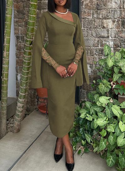 Sheath/Column V-Neck Short Sleeves Elastic Satin Evening Dresses With Lace