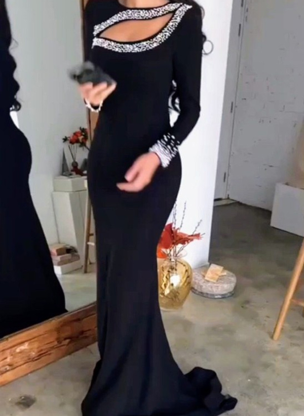 Trumpet/Mermaid Asymmetrical Elastic Satin Prom Dresses With Rhinestone