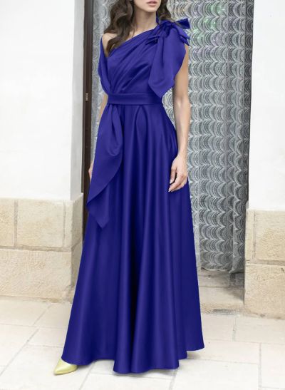 A-Line Asymmetrical Sleeveless Matte Satin Evening Dresses With Bow(s)