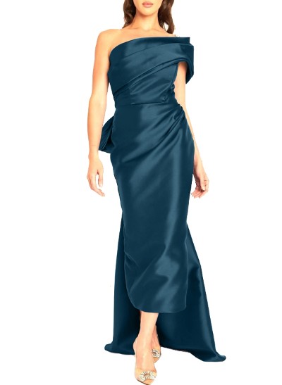 Sheath/Column One-Shoulder Satin Evening Dresses With Rhinestone