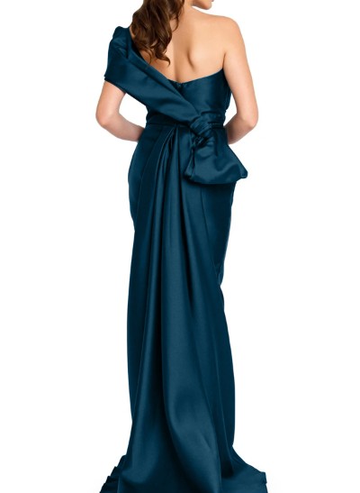 Sheath/Column One-Shoulder Satin Evening Dresses With Rhinestone
