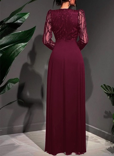 Jumpsuit/Pantsuit V-Neck Chiffon/Tulle Evening Dresses With Sequins