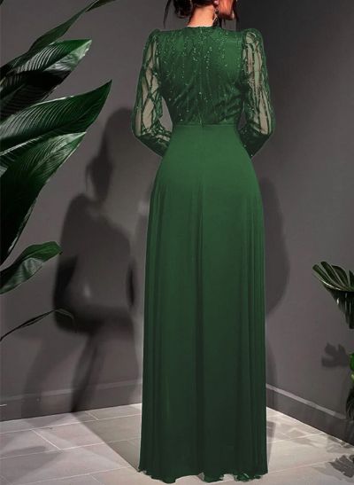 Jumpsuit/Pantsuit V-Neck Chiffon/Tulle Evening Dresses With Sequins