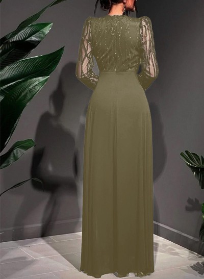 Jumpsuit/Pantsuit V-Neck Chiffon/Tulle Evening Dresses With Sequins
