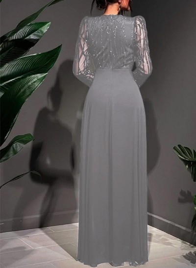 Jumpsuit/Pantsuit V-Neck Chiffon/Tulle Evening Dresses With Sequins