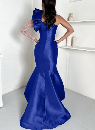 Trumpet/Mermaid Asymmetrical Sleeveless Satin Prom Dresses With Ruffle