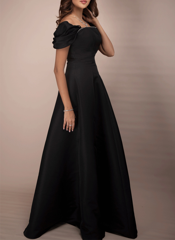 A-Line Off-The-Shoulder Sleeveless Floor-Length Satin Evening Dresses