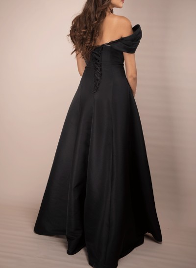 A-Line Off-The-Shoulder Sleeveless Floor-Length Satin Evening Dresses
